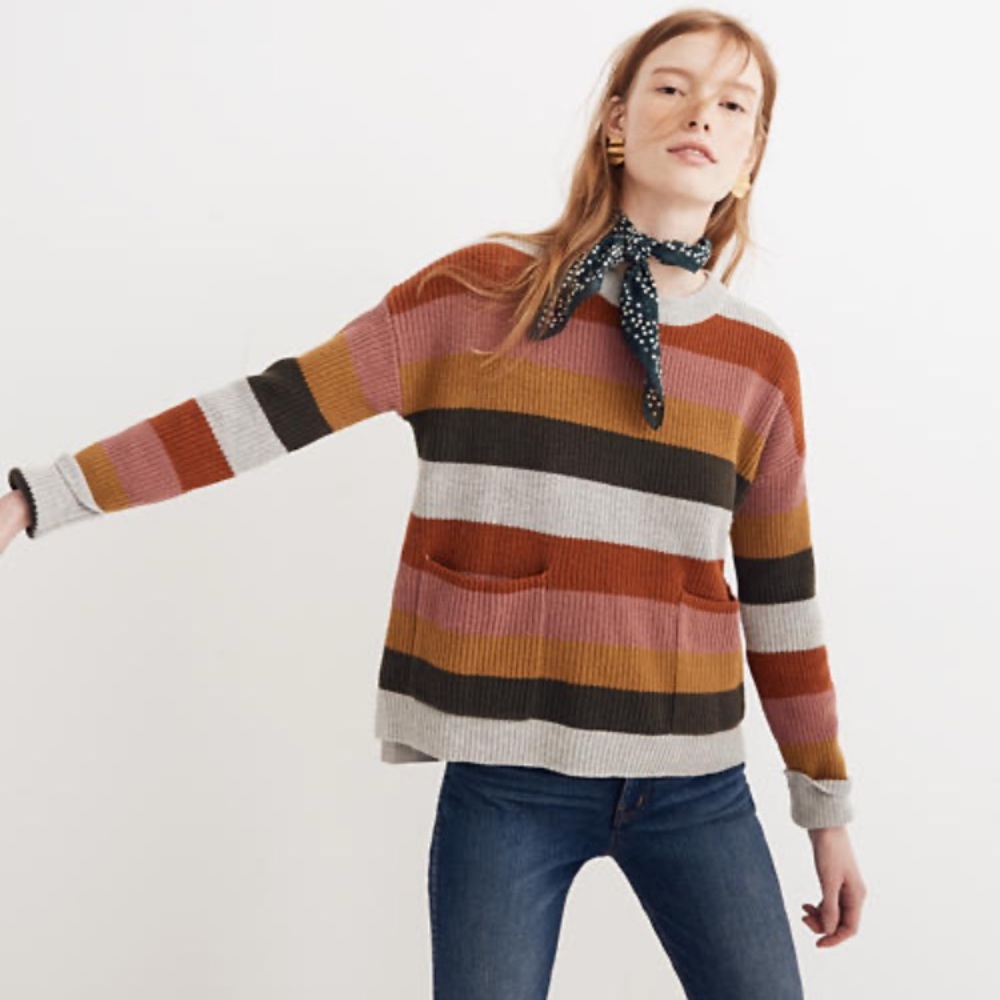 Madewell Striped Cropped Sweater with pockets | size xsmall